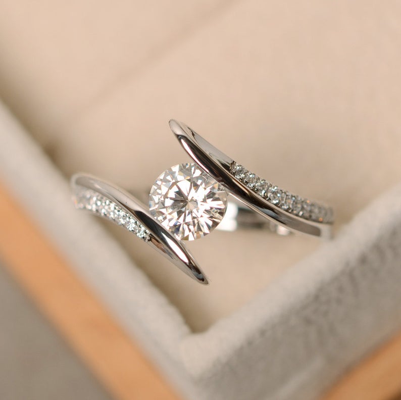 1.20 Ct Round Cut White Bypass Promise Gift Ring In 925 Sterling Silver