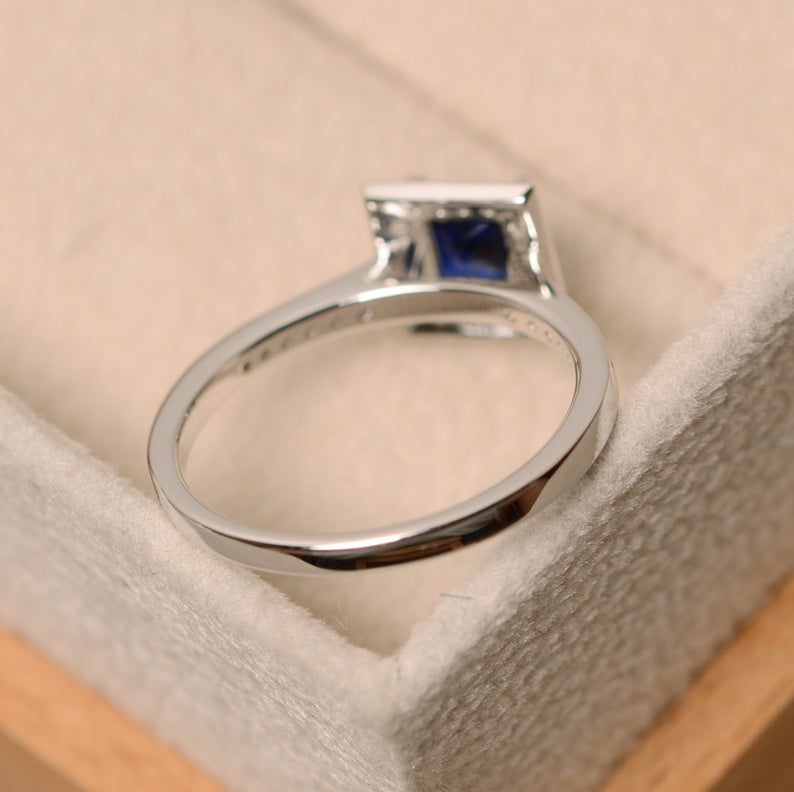 1.75 Ct Princess Cut Blue Sapphire 925 Sterling Silver Halo Engagement Wedding Ring