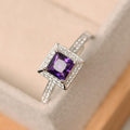 1.75 Ct Princess Cut Purple Amethyst 925 Sterling Silver Halo Anniversary Gift Ring
