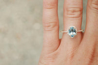 2 CT Oval Cut Aquamarine Diamond 925 Sterling Silver Halo Engagement Ring
