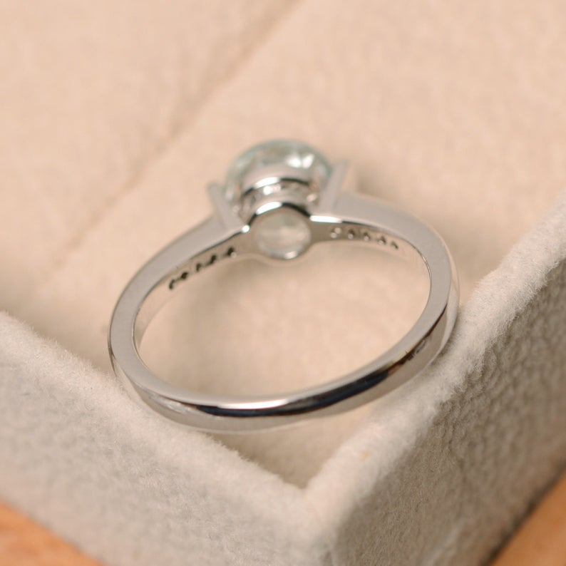 1.25 Ct Round Cut Aquamarine Solitaire W/Accents Engagement Ring In 925 Sterling Silver