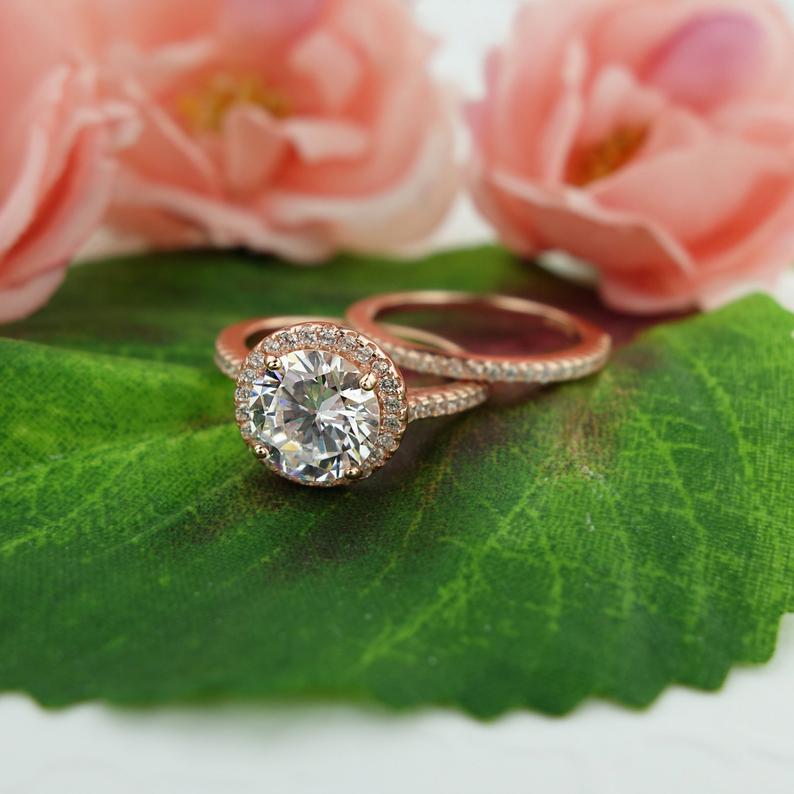 2.25 CT Round Cut Diamond 925 Sterling Silver Bridal Set Engagement Ring