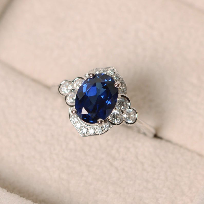 2.00 Ct Oval Cut Blue Sapphire Vintage Anniversary Gift Ring In 925 Sterling Silver