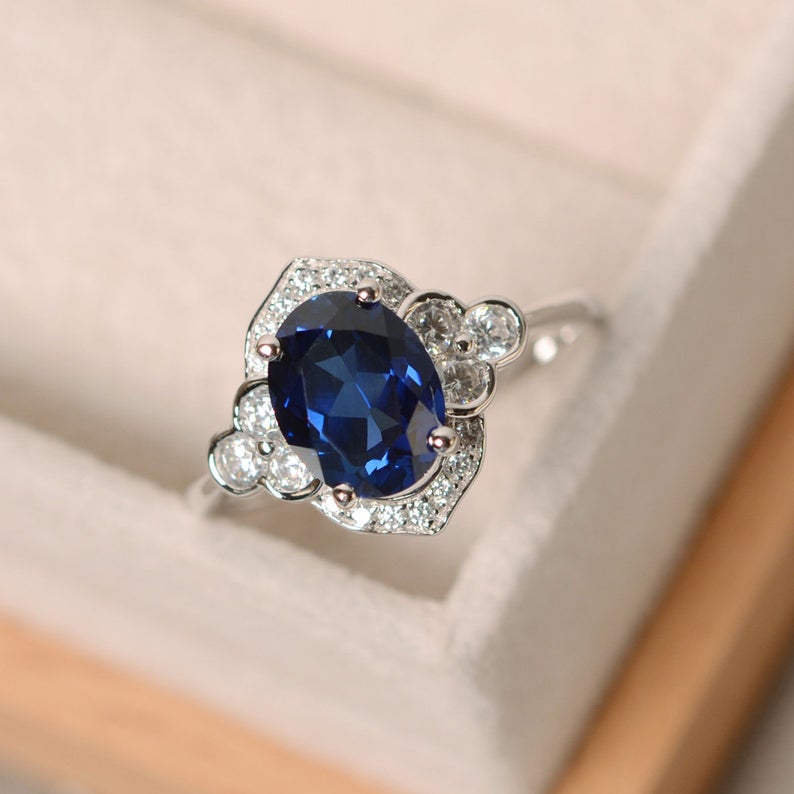 2.00 Ct Oval Cut Blue Sapphire Vintage Anniversary Gift Ring In 925 Sterling Silver