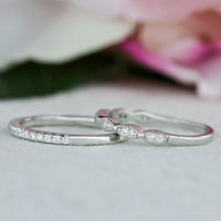 1 CT Round Cut Diamond 925 Sterling Silver Half Eternity Wedding Band Ring Set