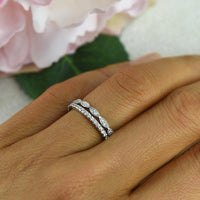 1 CT Round Cut Diamond 925 Sterling Silver Half Eternity Wedding Band Ring Set