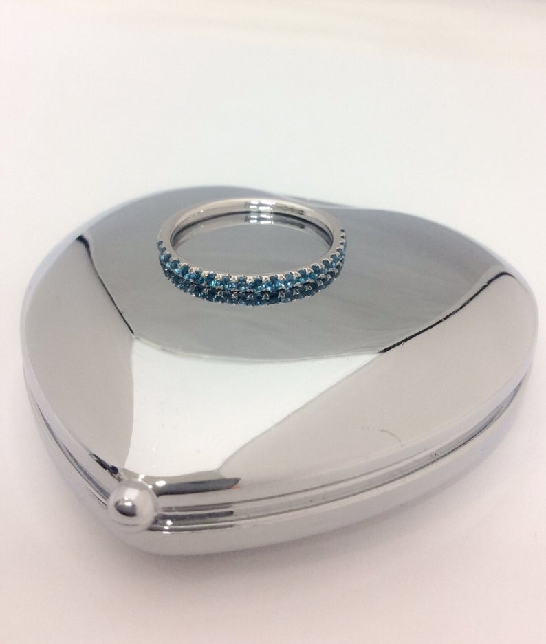 1.20 CT Round Cut London Blue Topaz White Gold Over On 925 Sterling Silver Half Eternity Band Ring