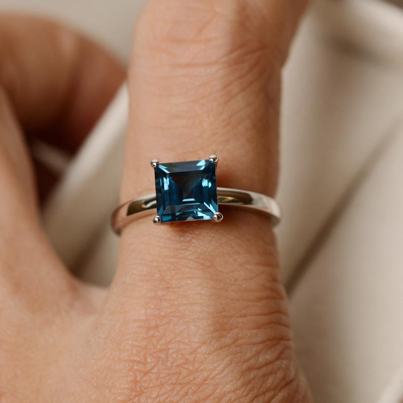 1 ct Princess Cut London Blue Topaz 925 Sterling Silver Solitaire December  Birthstone Ring