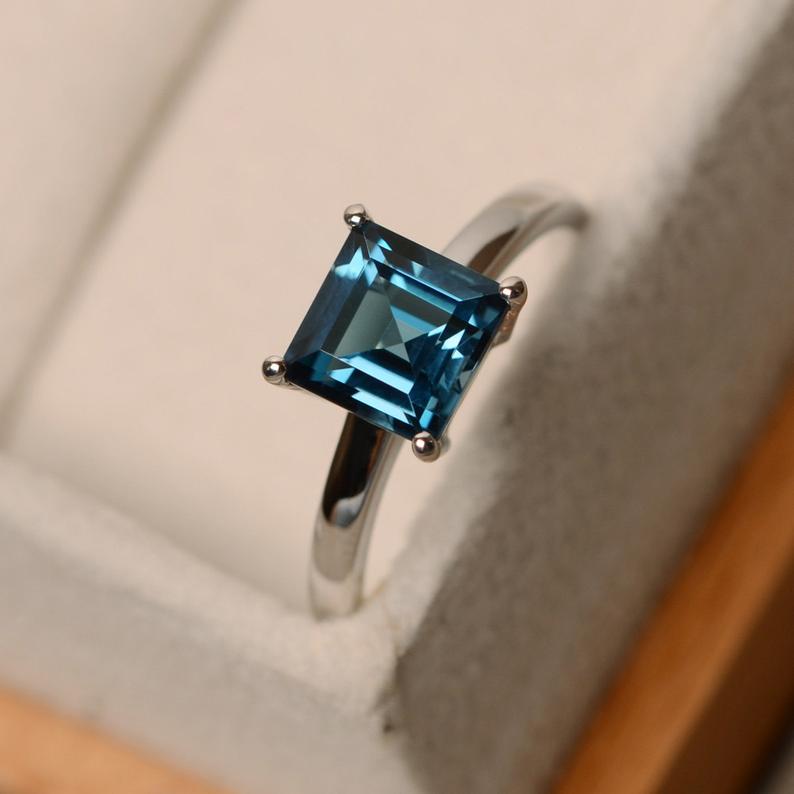 1 ct Princess Cut London Blue Topaz 925 Sterling Silver Solitaire December Birthstone Ring