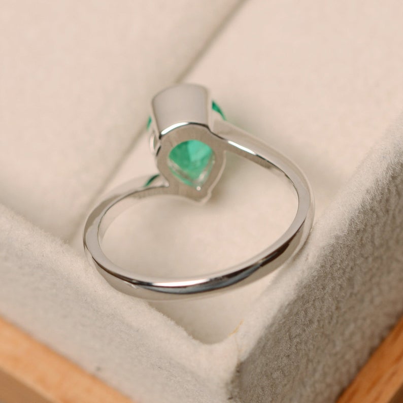 1 CT Pear Cut Emerald Diamond White Gold Over On 925 Sterling Silver Solitaire Promise Ring