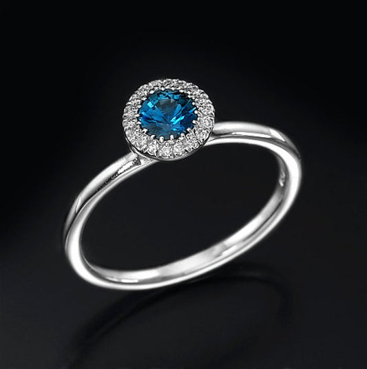 1 CT Round Cut Blue sapphire Diamond 925 Sterling Silver Halo Promise Ring