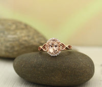 1 CT Oval Cut Morganite Diamond Rose Gold Over On 925 Sterling Silver Halo Anniversary Ring