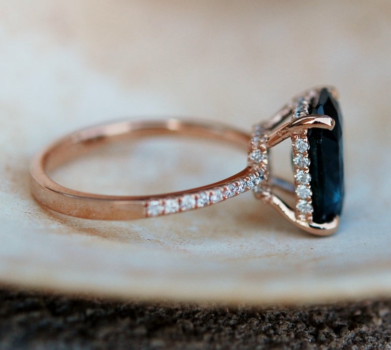 1 CT Emerald Cut London Blue Topaz Diamond Rose Gold Over On 925 Sterling Silver Engagement Ring