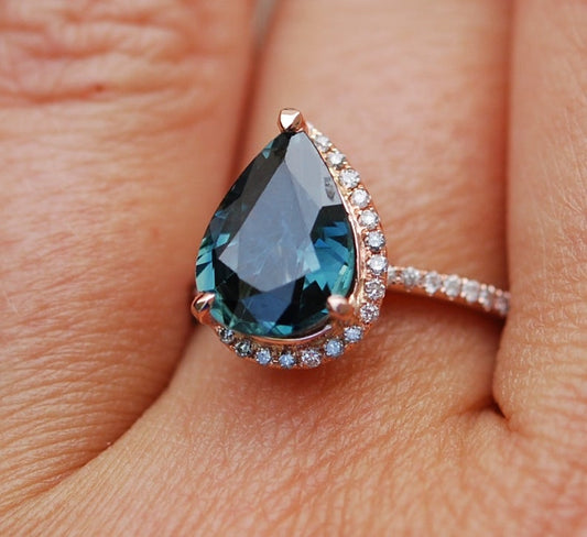 3 CT Pear Cut London Blue Topaz Diamond 925 Sterling Silver Halo Engagement Ring