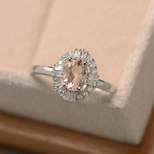 1.50 Ct Oval Cut Morganite 925 Sterling Silver Halo Engagement Wedding Ring