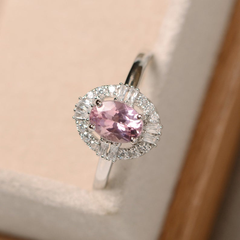 2.00 Ct Oval Cut Pink Sapphire 925 Sterling Silver Cluster Engagement Ring