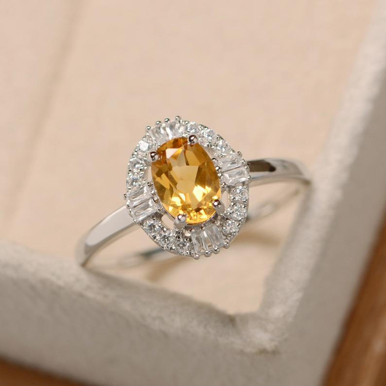 2.00 Ct Oval Cut Yellow Citrine 925 Sterling Silver Cluster Anniversary Gift Ring For Her