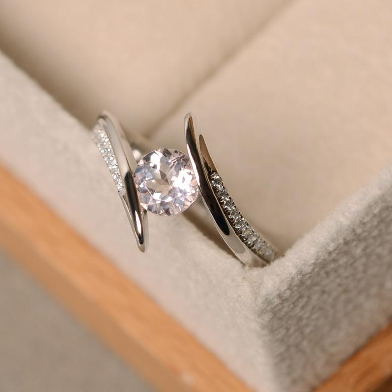 1.20 Ct Round Cut Pink Morganite 925 Sterling Silver Bypass Promise Gift Ring For Her
