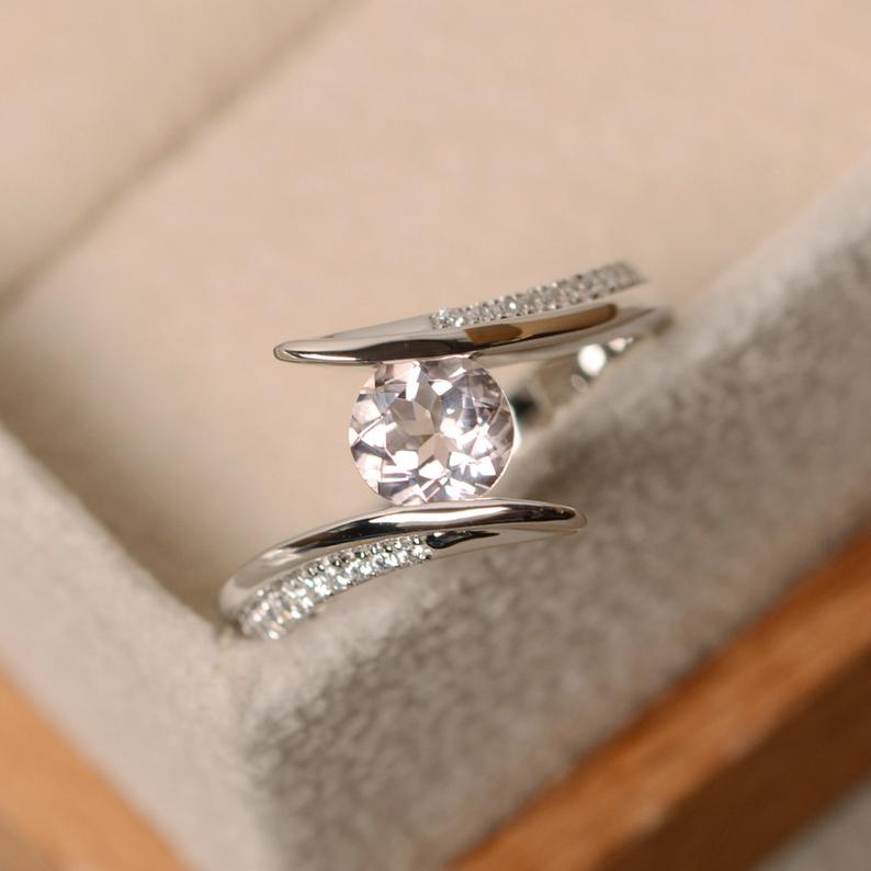 1.20 Ct Round Cut Pink Morganite 925 Sterling Silver Bypass Promise Gift Ring For Her
