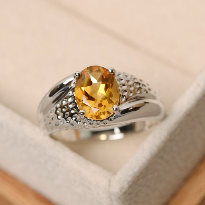 1 Ct Oval Cut Yellow Citrine 925 Sterling Silver Solitaire November Birthstone Ring
