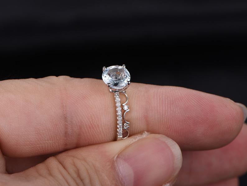 1.50 Ct Round Cut Aquamarine 925 Sterling Silver Half Eternity Band Wedding Bridal Ring Set