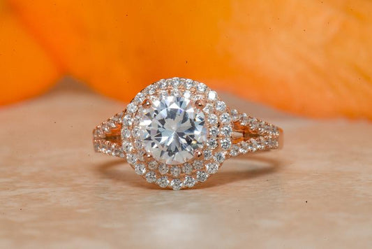 1 CT Round Cut Diamond 925 Sterling Silver Double Halo Wedding Split Shank, Ring