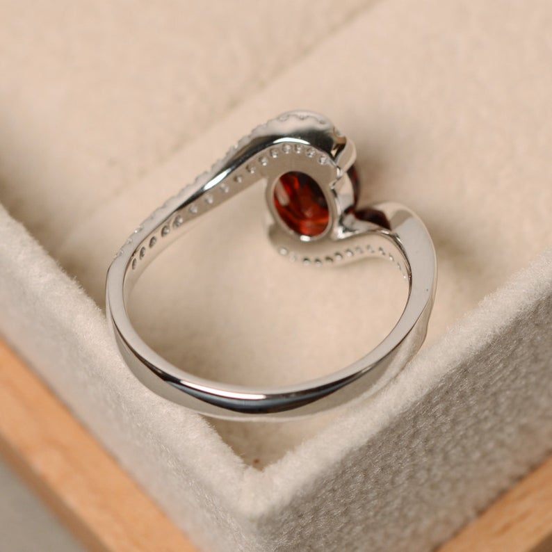 2.50 Ct Oval Cut Red Garnet White Gold Over On 925 Sterling Silver Bypass Promise Ring