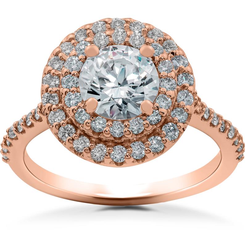 1 CT 925 Sterling Silver Round Cut Diamond Engagement Halo Ring