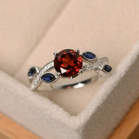 2.50 Ct Round Cut Red Garnet & Blue Sapphire Marquise 925 Sterling Silver Engagement Ring