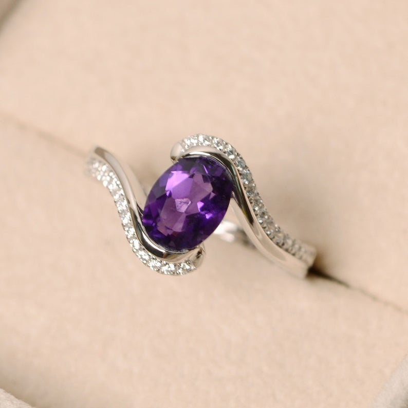 1.50 CT Oval Cut Purple Amethyst 925 Sterling Silver Bypass Anniversary Gift Ring