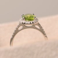 1 CT Oval Cut Peridot Diamond 925 Sterling Silver Halo Engagement Ring