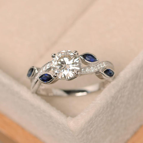 2.75 Ct Round Cut Marquise Sapphire 925 Sterling Silver Anniversary Leaf Ring