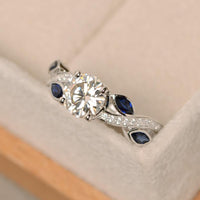 2.75 Ct Round Cut Marquise Sapphire 925 Sterling Silver Anniversary Leaf Ring