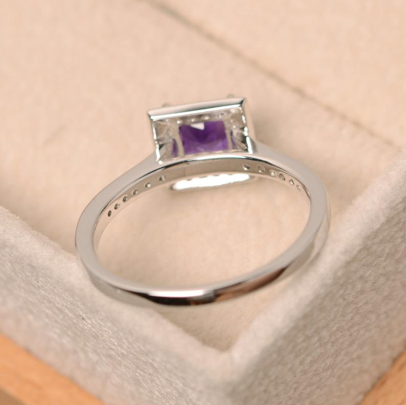 1.75 Ct Princess Cut Purple Amethyst 925 Sterling Silver Halo Anniversary Gift Ring