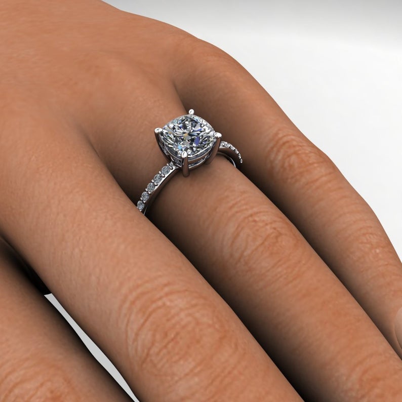 1 CT 925 Sterling Silver Cushion Cut Diamond Promise Engagement Ring