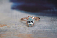 2 CT Oval Cut Aquamarine Diamond 925 Sterling Silver Halo Engagement Ring