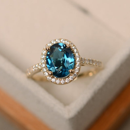 1.75 Ct Oval Cut London Blue Topaz 925 Sterling Silver Halo Anniversary Gift Ring