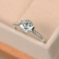 1.25 Ct Round Cut Aquamarine Solitaire W/Accents Engagement Ring In 925 Sterling Silver