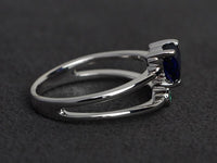 1.20 Ct Heart Cut Blue Sapphire & Round Sapphire Split Shank Promise Ring In 925 Sterling Silver