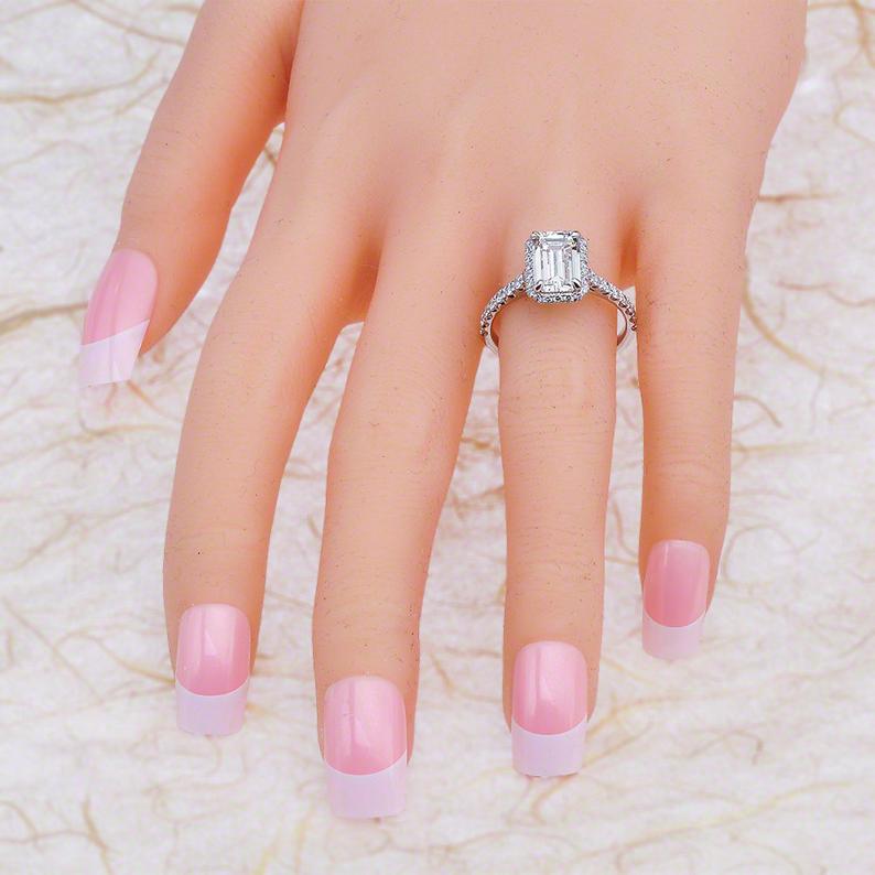 2 CT Emerald Cut Diamond 925 Sterling Silver Halo Engagement Ring