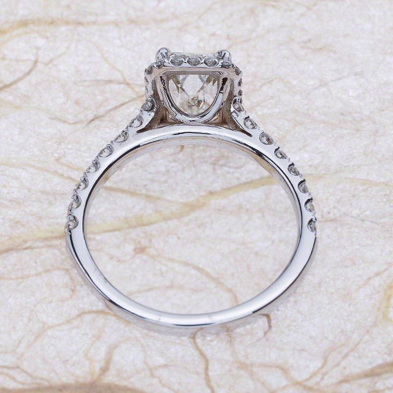 2 CT Emerald Cut Diamond 925 Sterling Silver Halo Engagement Ring