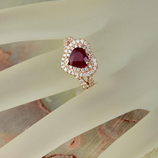 1 CT Heart Cut Red Ruby Diamond 925 Sterling Silver Double Halo Engagement Ring