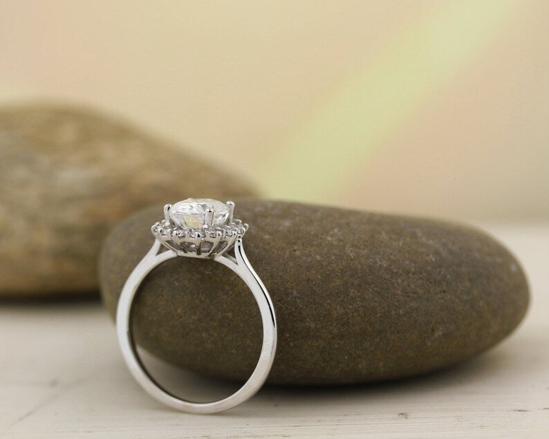 1 CT Oval Cut White Topaz White Gold Over On 925 Sterling Silver Halo Engagement Ring