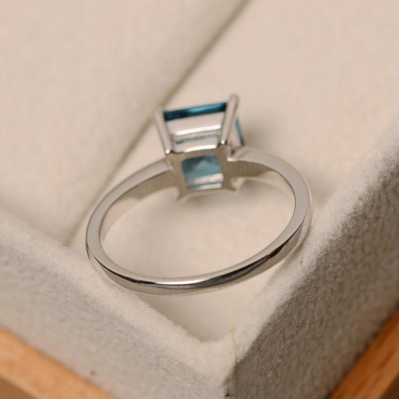 1 ct Princess Cut London Blue Topaz 925 Sterling Silver Solitaire December Birthstone Ring