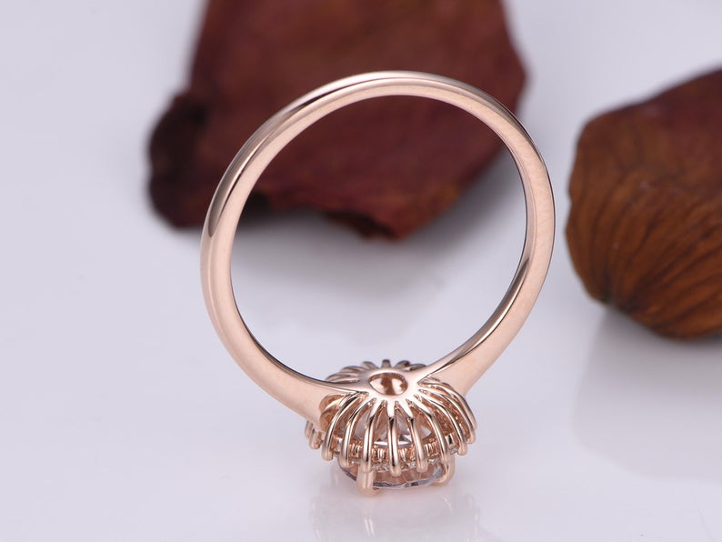 2 CT Oval Cut Morganite Diamond Rose Gold Over On 925 Sterling Silver Halo Anniversary Ring