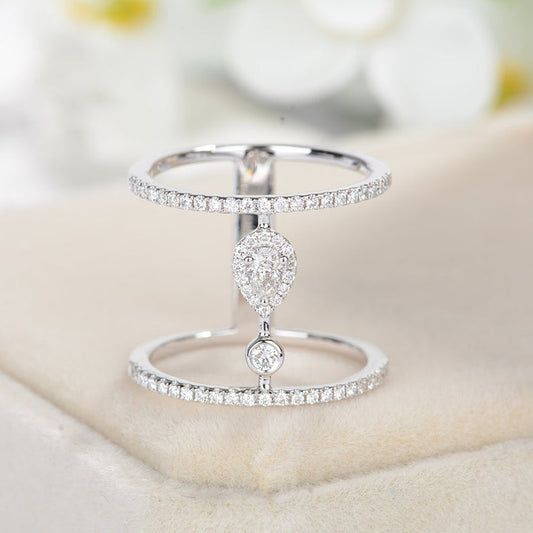 1.20 Ct Pear & Round Cut Diamond 925 Sterling Silver Cage Double Cuff Ring Anniversary Gift For Her