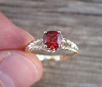 1 CT 925 Sterling Silver Red Ruby Cushion Cut women Engagement Ring