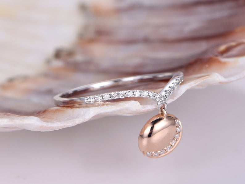 1.50 Ct Round Cut Diamond Half Eternity Two-Tone 925 Sterling Silver Dangle Pendant Ring