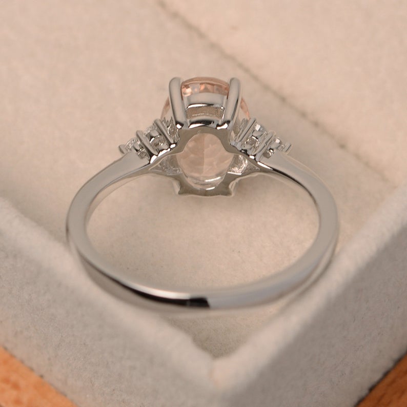 1.50 Ct Oval Cut Peach Morganite 925 Sterling Silver Solitaire W/Accents Anniversary Ring
