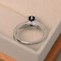 2.50 Ct Oval Cut Blue Sapphire Solitaire W/Accents Engagement Ring In 925 Sterling Silver